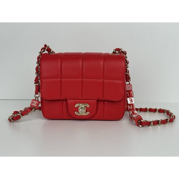 Chanel Lambskin Resin Crystal Square Quilted Monacoco Mini Flap Red C-6 - Picture 2 of 16